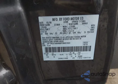 2008 Ford F-150 Stx/Xl/Xlt z USA, uszkodzony, nr VIN 1FTRX14W68FB65163